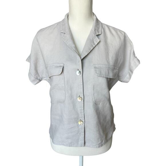 TAHARI Top Womens Medium Natural Oatmeal 100% Linen Neutral Breathable Fiber - Picture 1 of 9